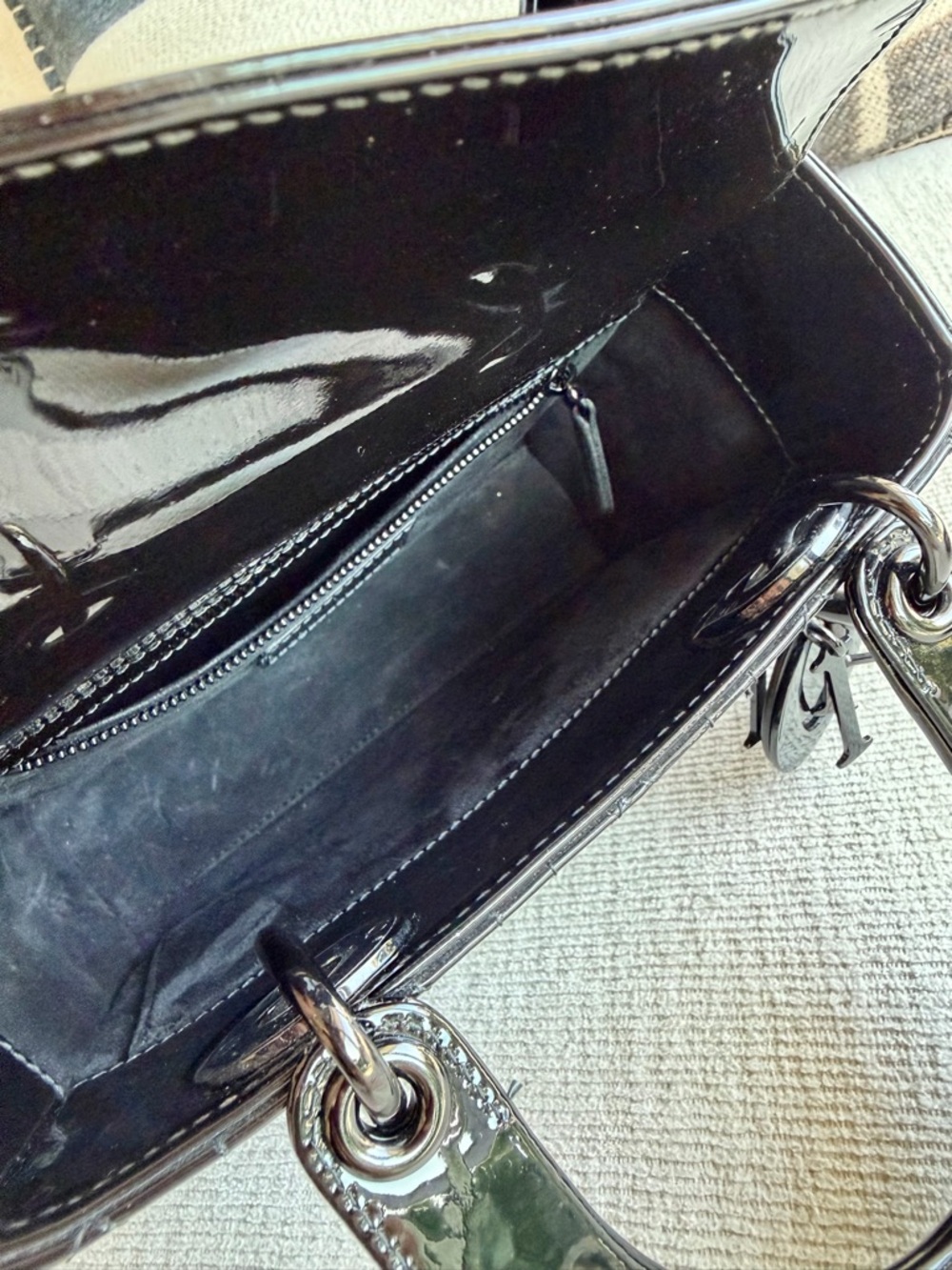 Black Patent Quilted Leather Top-Handle Bag - Picture 10 of 17